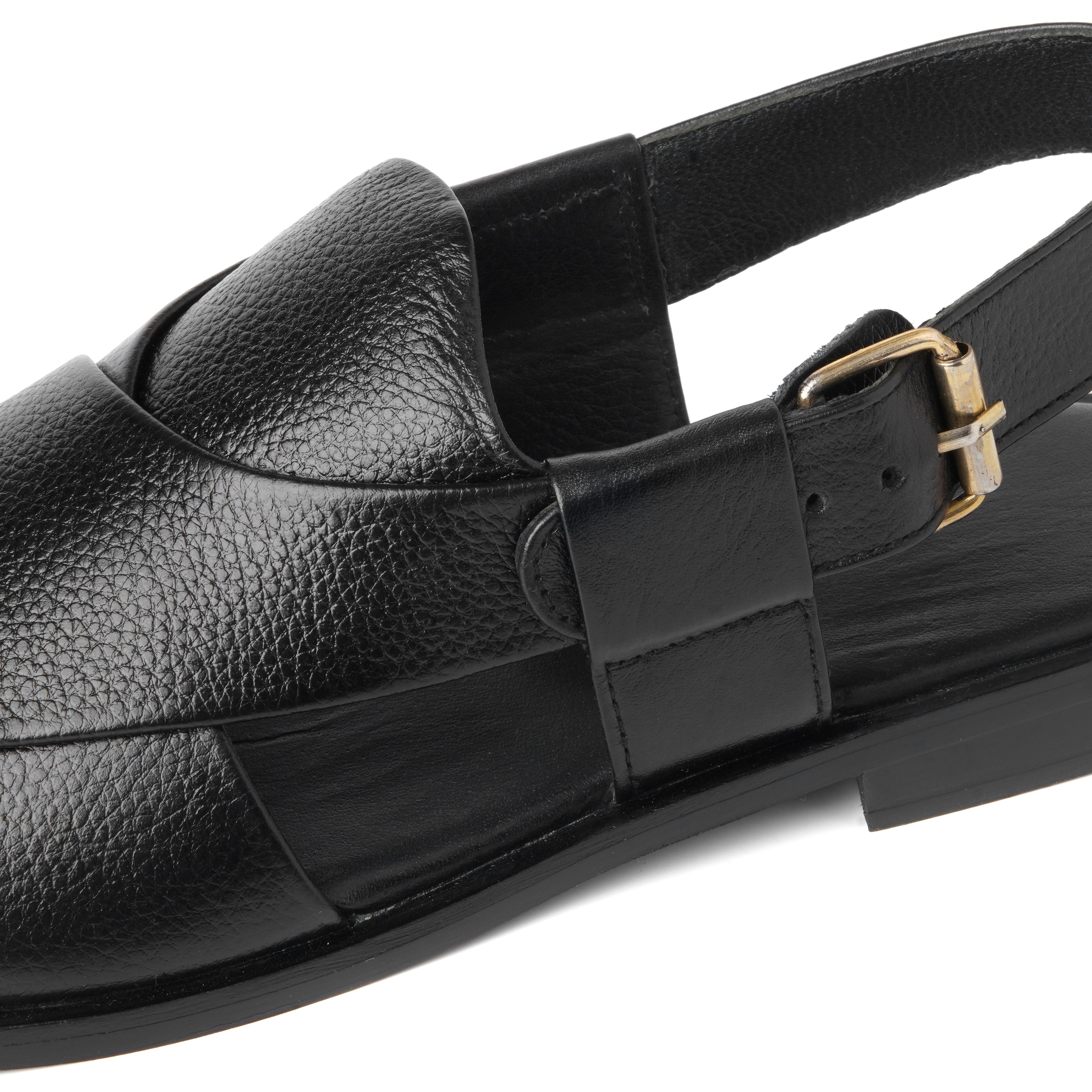 CS-15 Black Soft Grain Leather Peshaweri Chappal