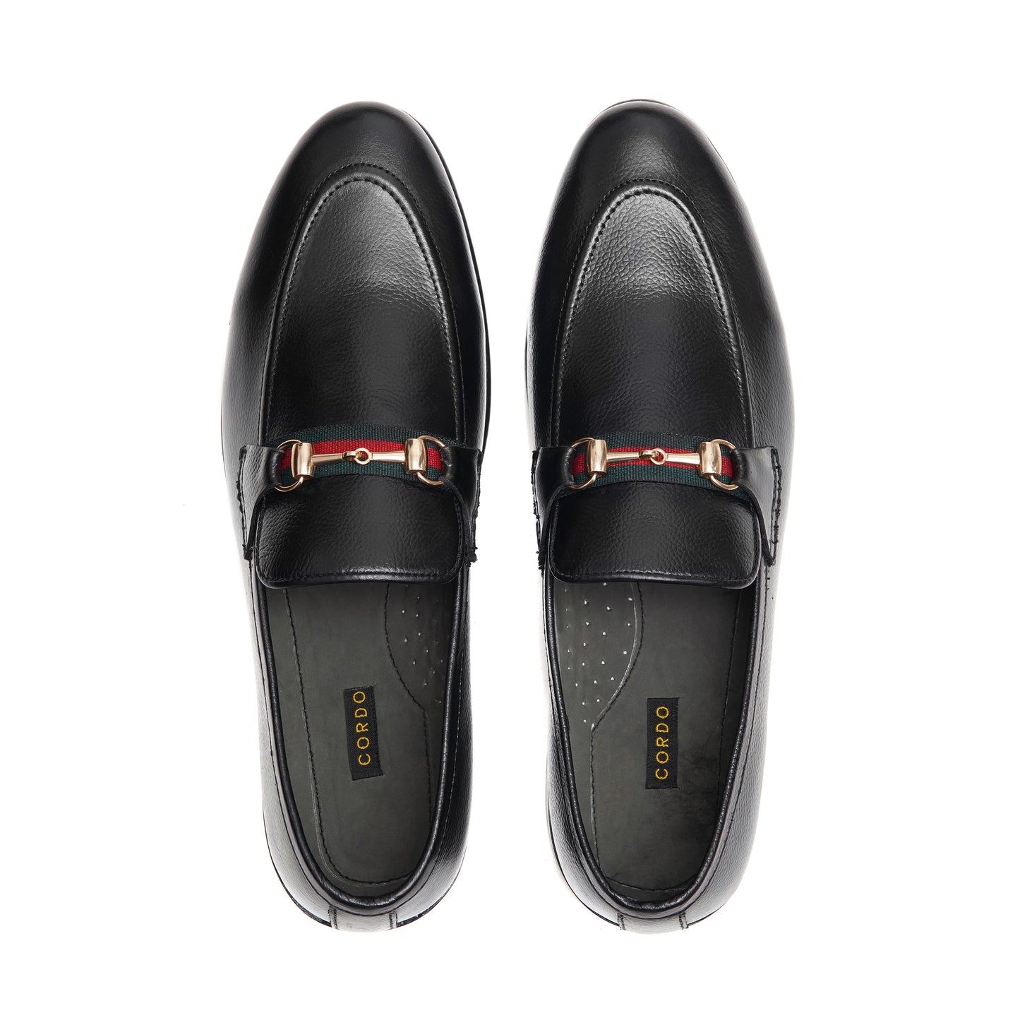 CS006- Black Gucci Strap Leather Loafers