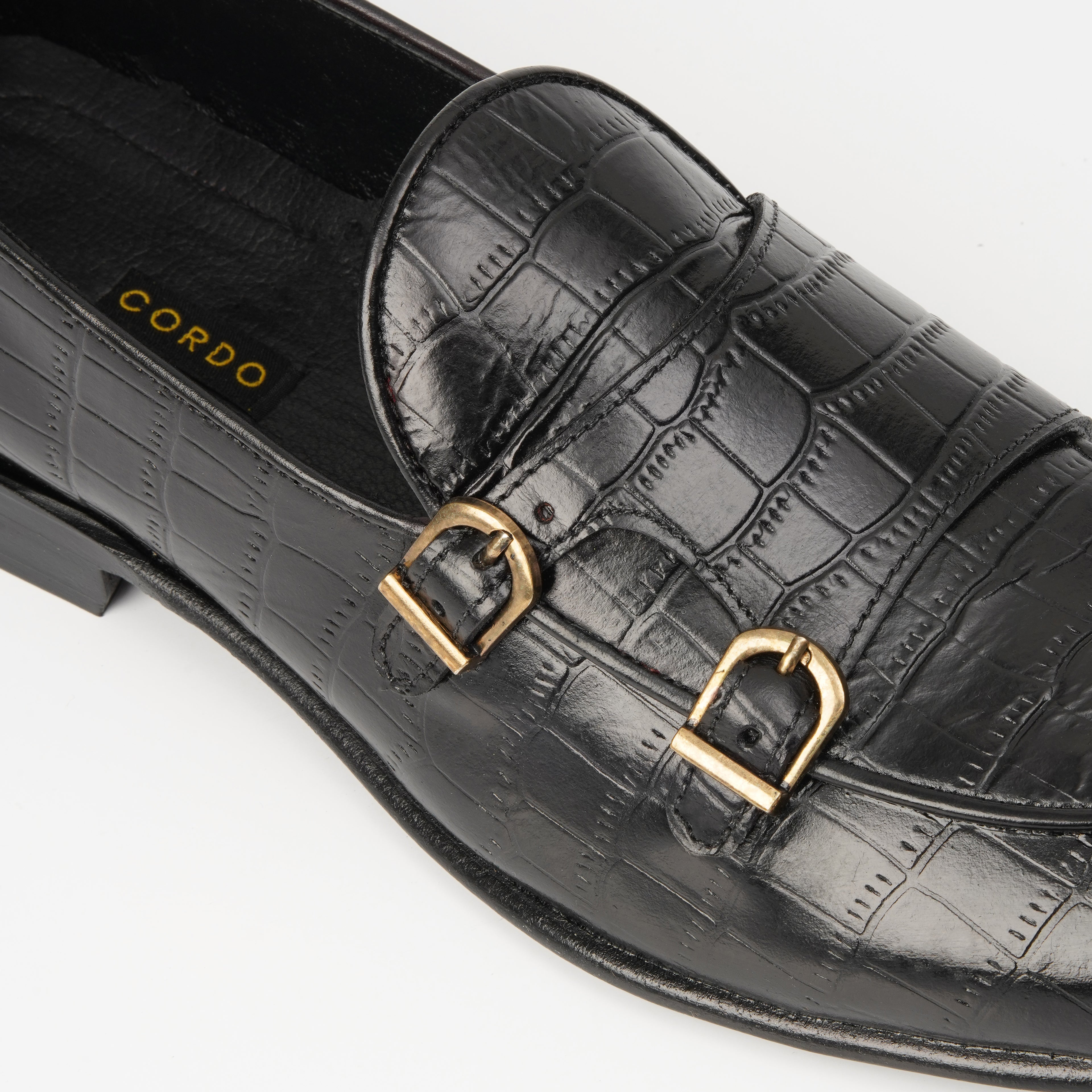 CS-02 Double Monk Strap Black Crocodile