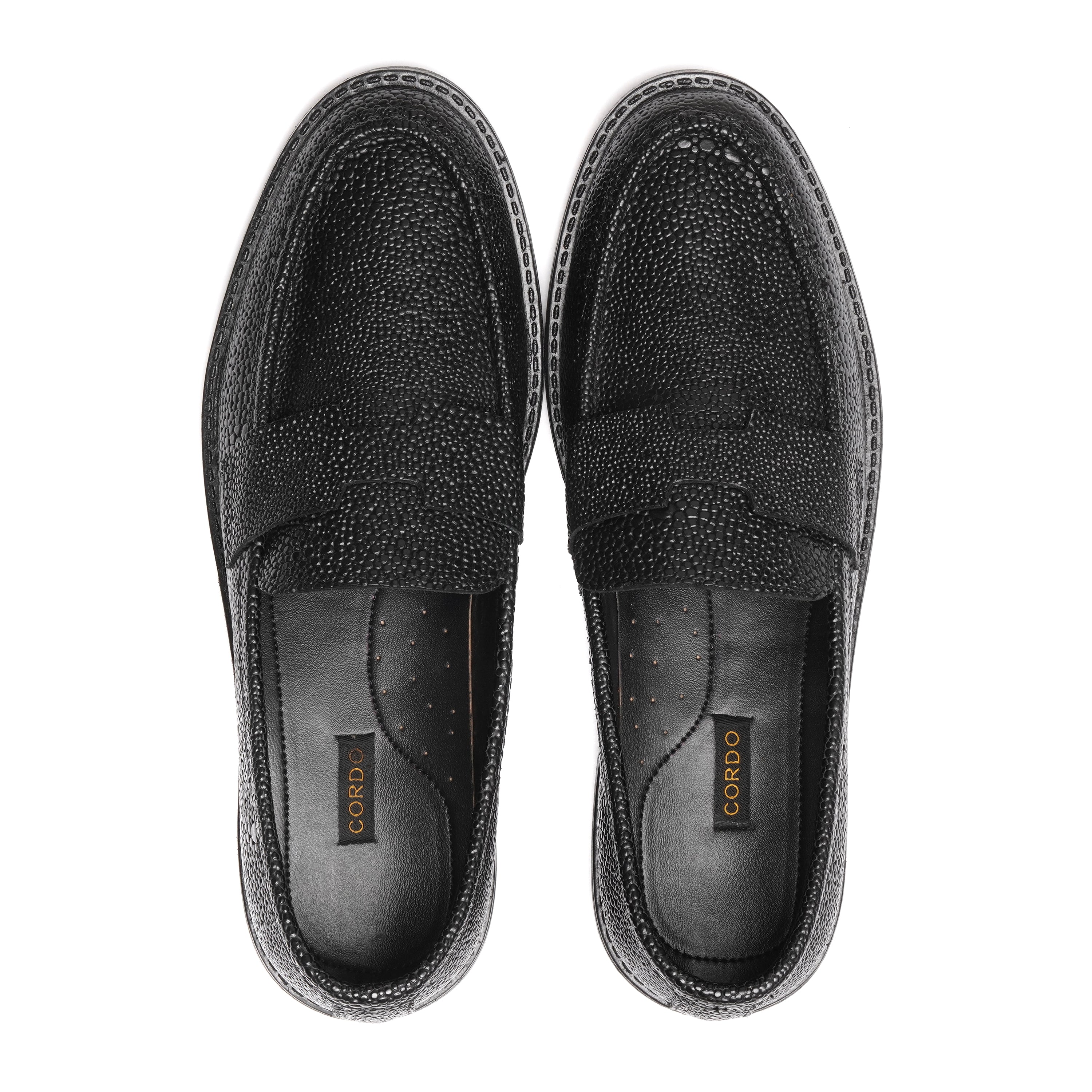 CS-19 Black Leather Major Loafer | Royal Texture Elegance