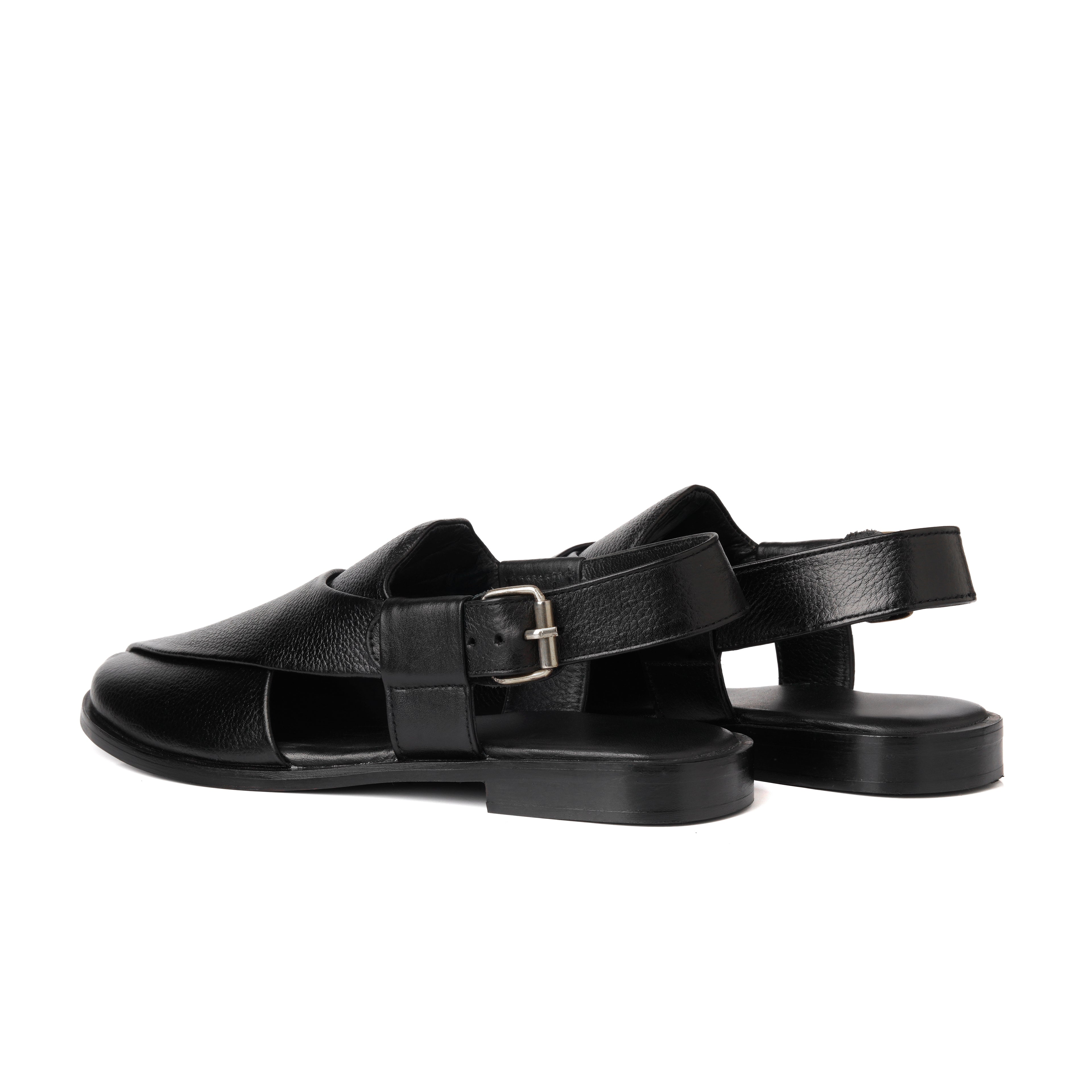 CS-15 Black Soft Grain Leather Peshaweri Chappal