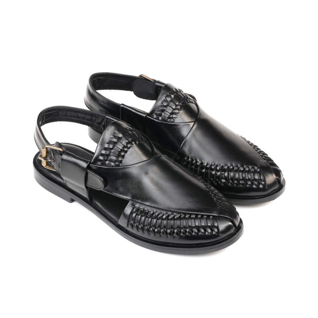 CS-22 Black Hand-Braided Cow Leather Peshawari | LUXE