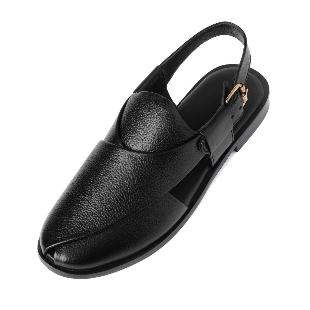 CS-15 Black Soft Grain Leather Peshaweri Chappal