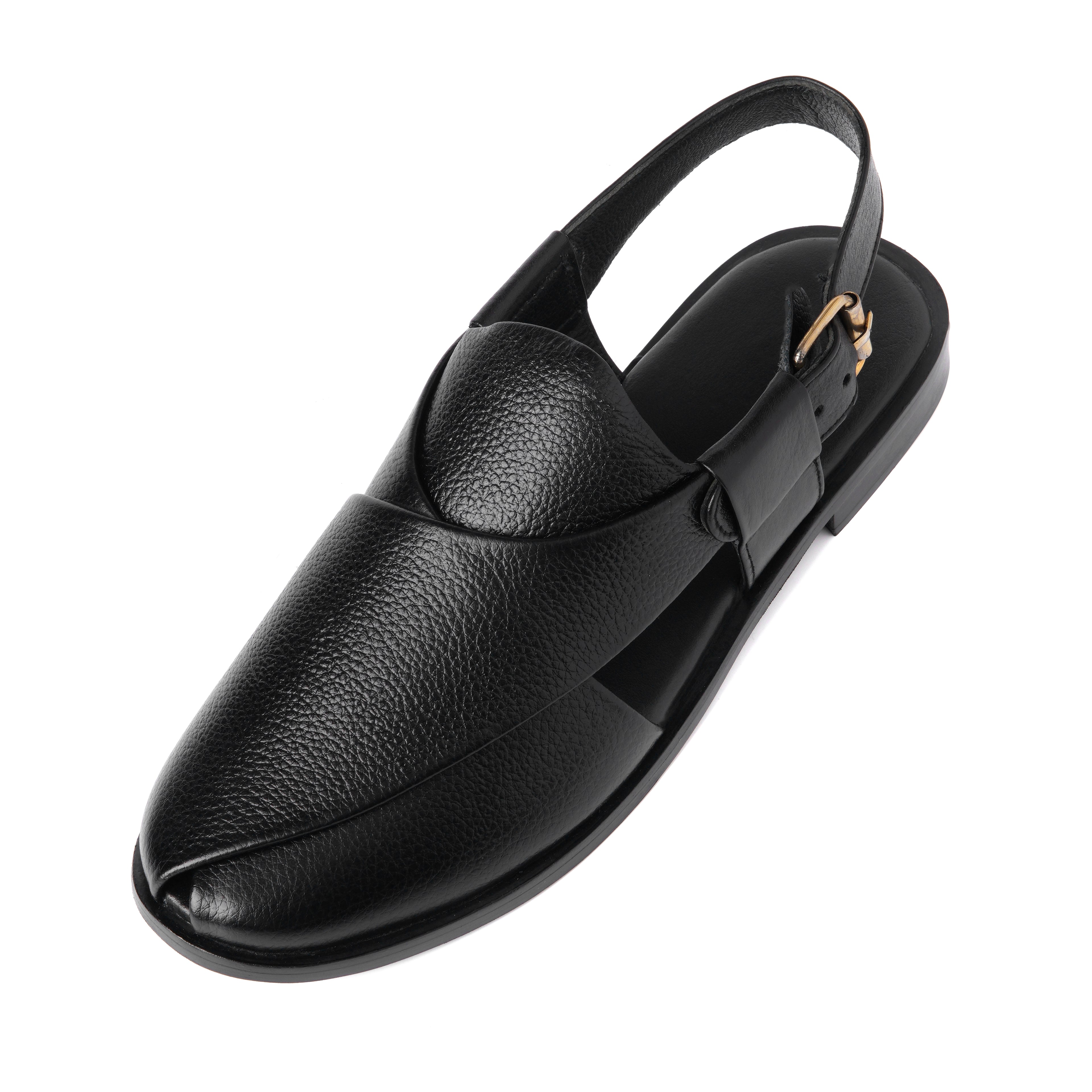 CS-15 Black Soft Grain Leather Peshaweri Chappal