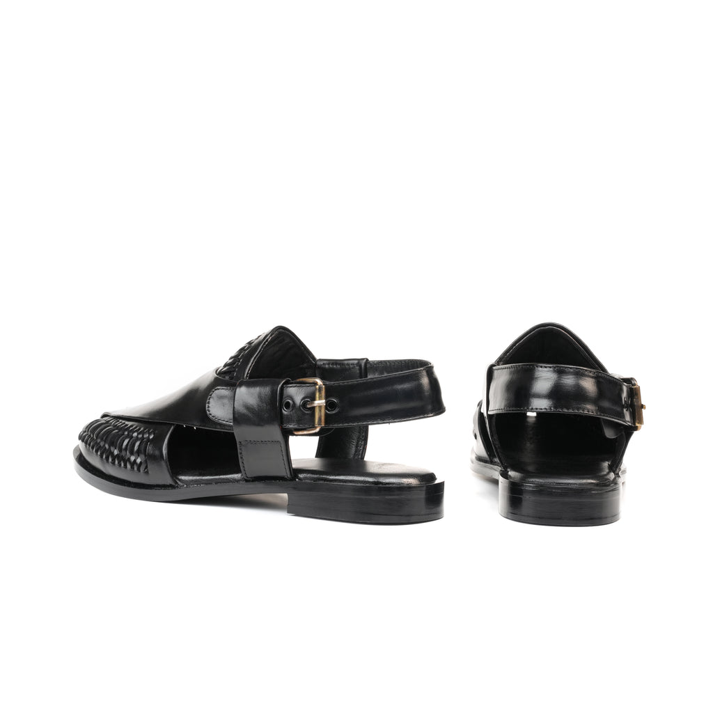 CS-22 Black Hand-Braided Cow Leather Peshawari | LUXE