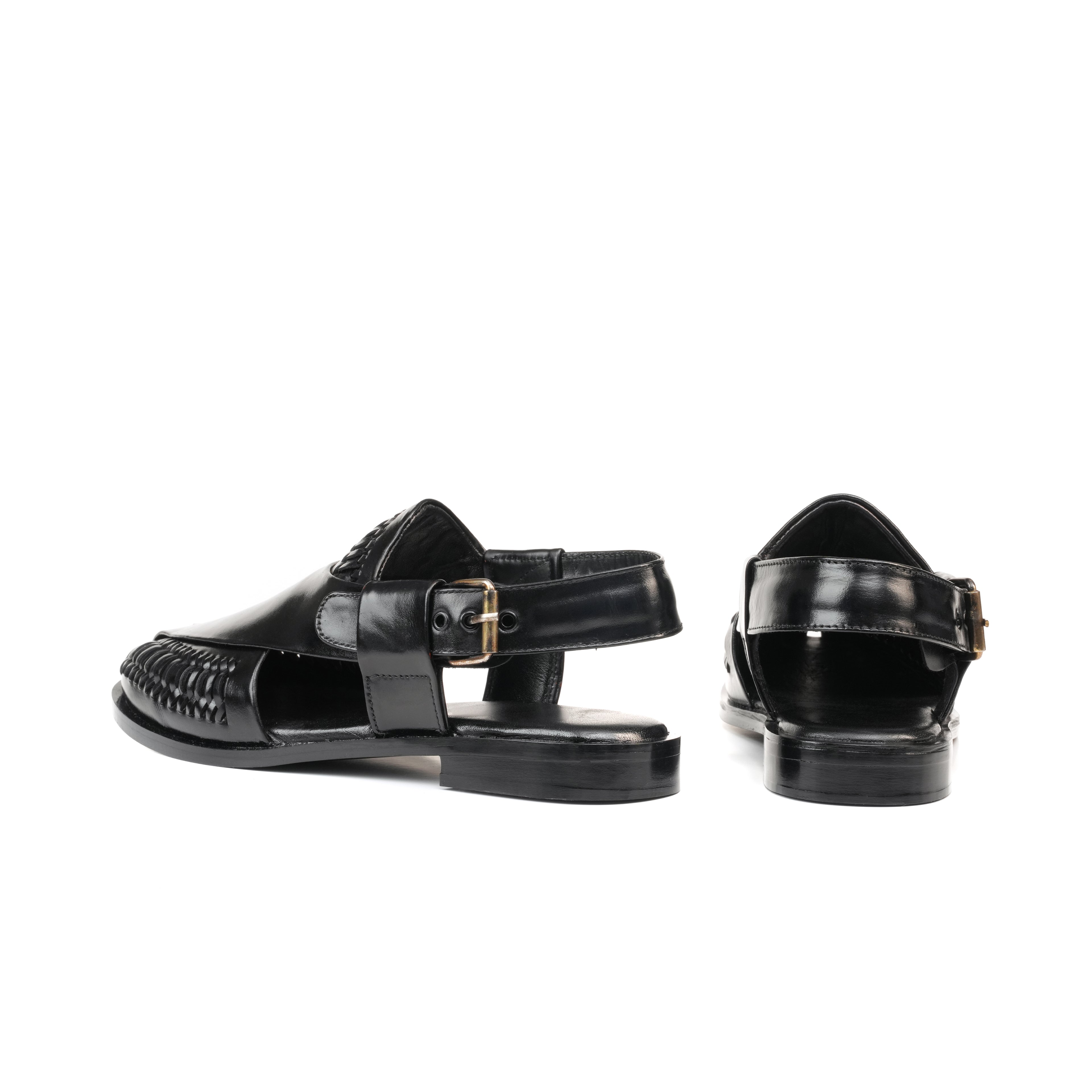 CS-22 Black Hand-Braided Cow Leather Peshawari | LUXE