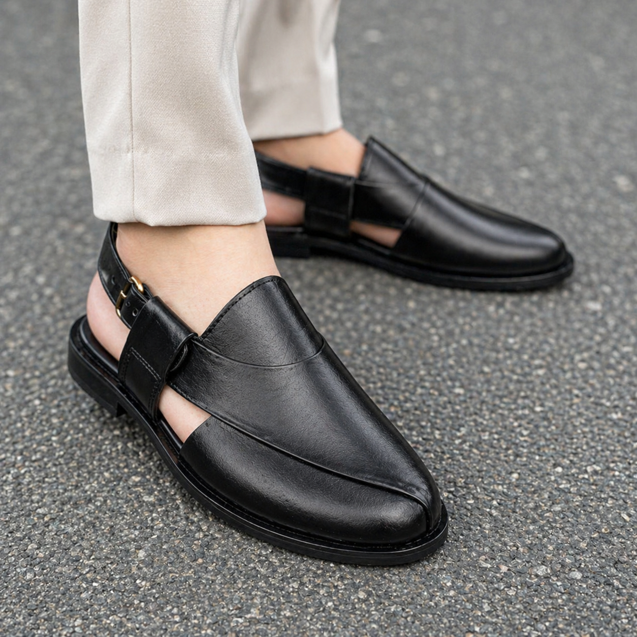 CS-24 Black Cow Leather Peshawari Chappal