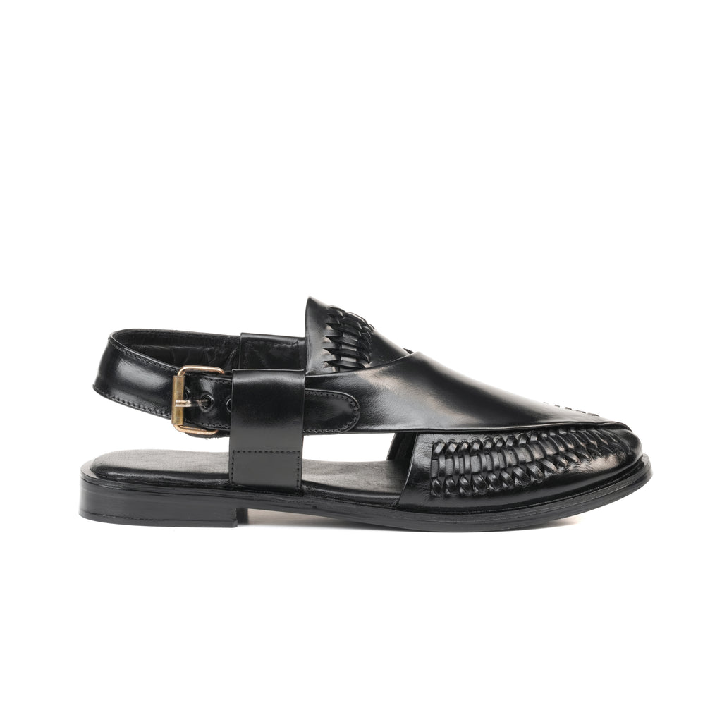 CS-22 Black Hand-Braided Cow Leather Peshawari | LUXE