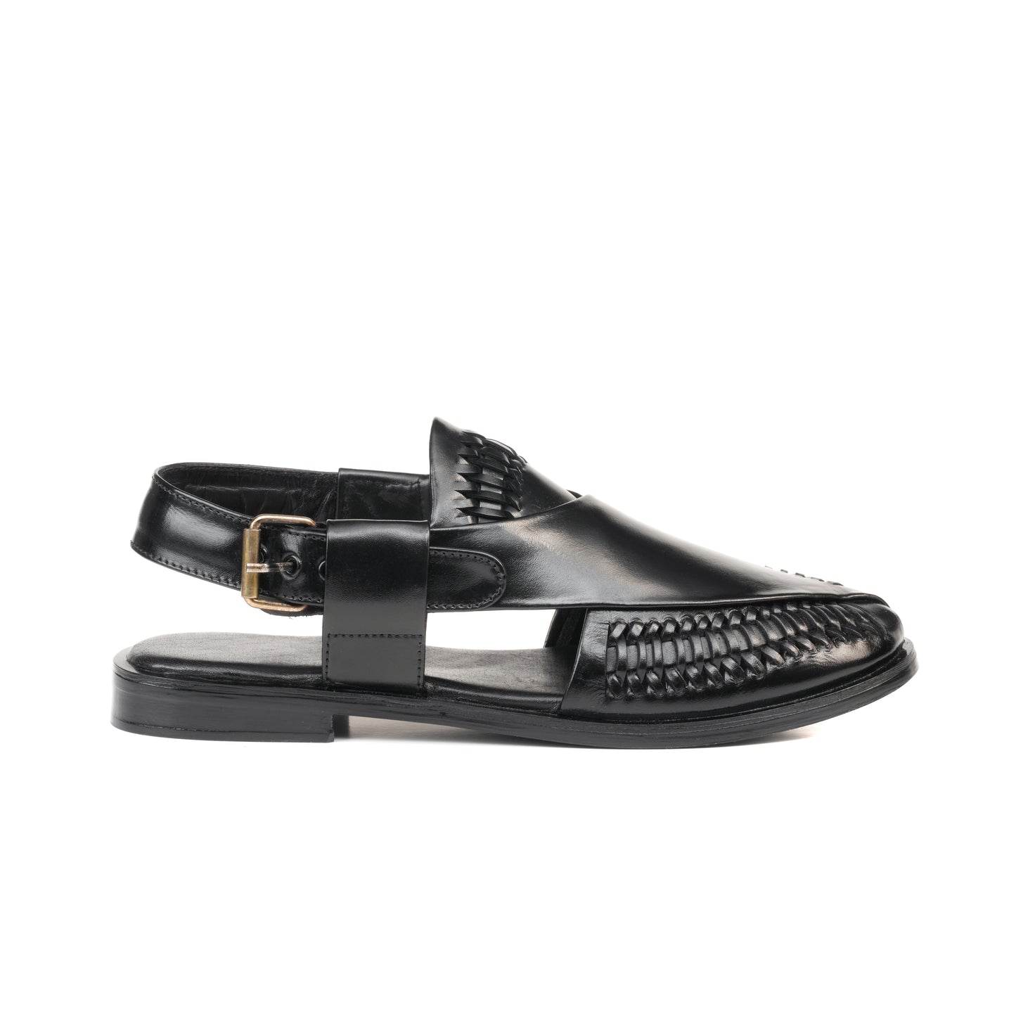 CS-22 Black Hand-Braided Cow Leather Peshawari | LUXE