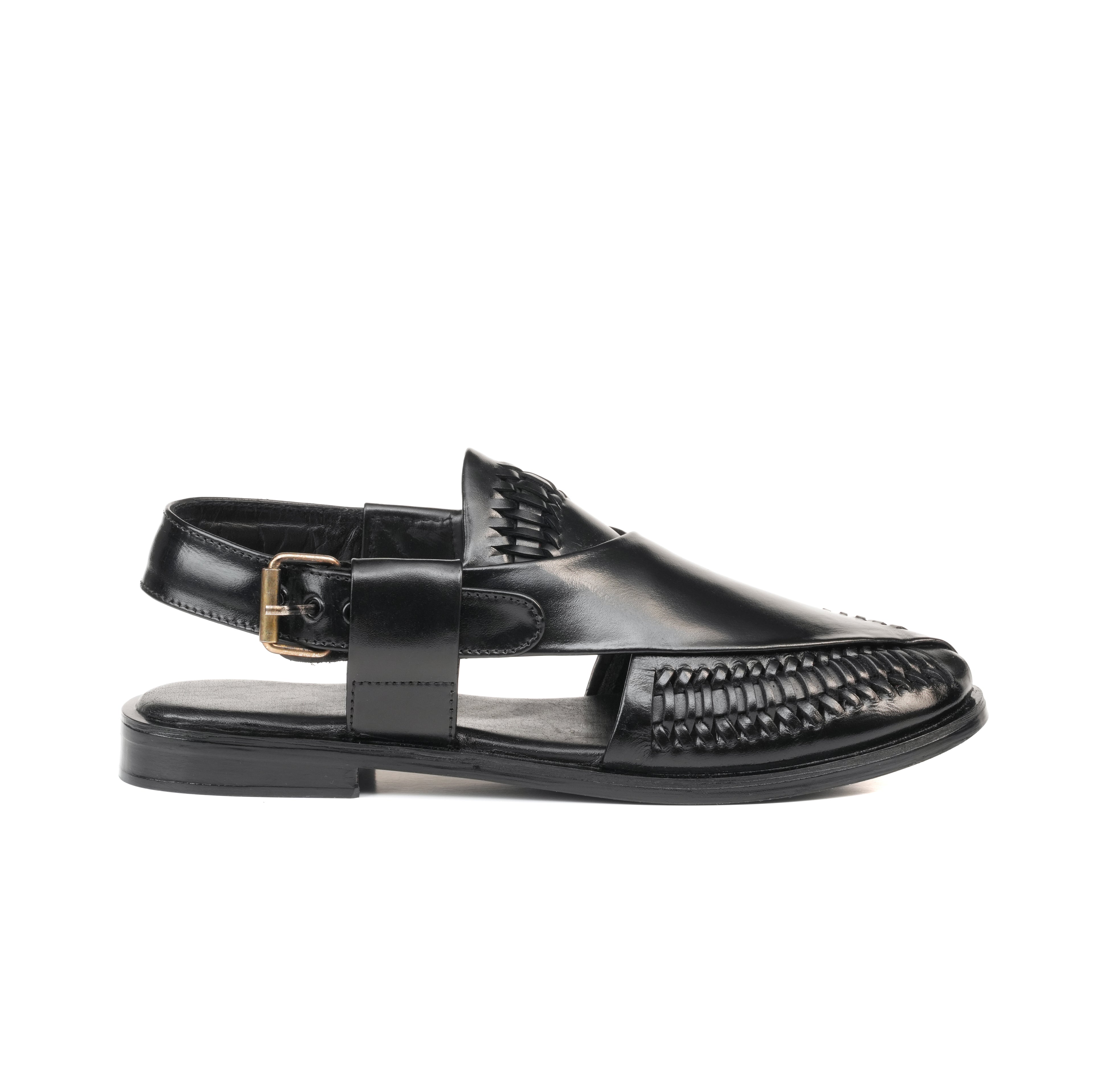 CS-22 Black Hand-Braided Cow Leather Peshawari | LUXE