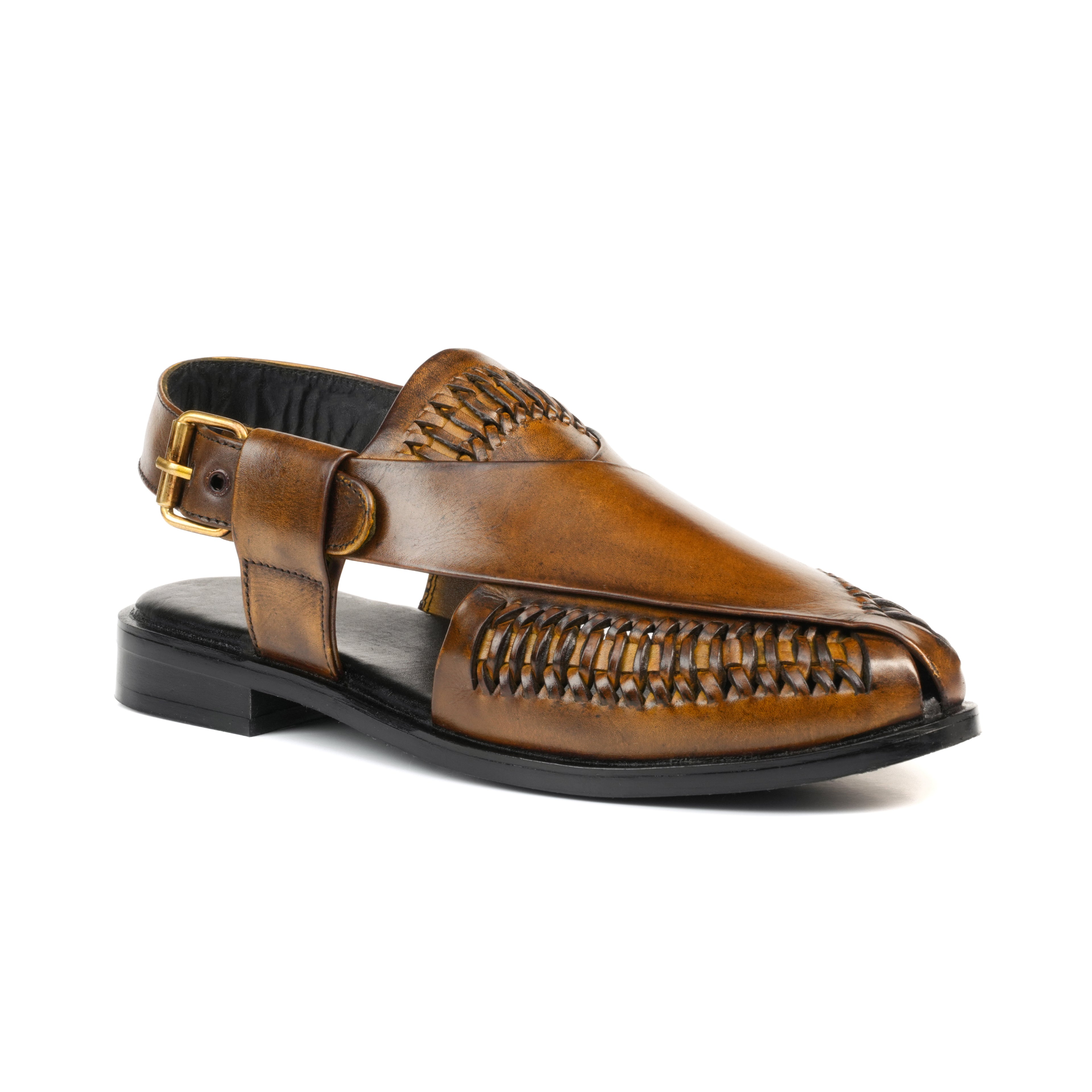 CS-22 Brown Hand-Braided Cow Leather Peshawari | LUXE