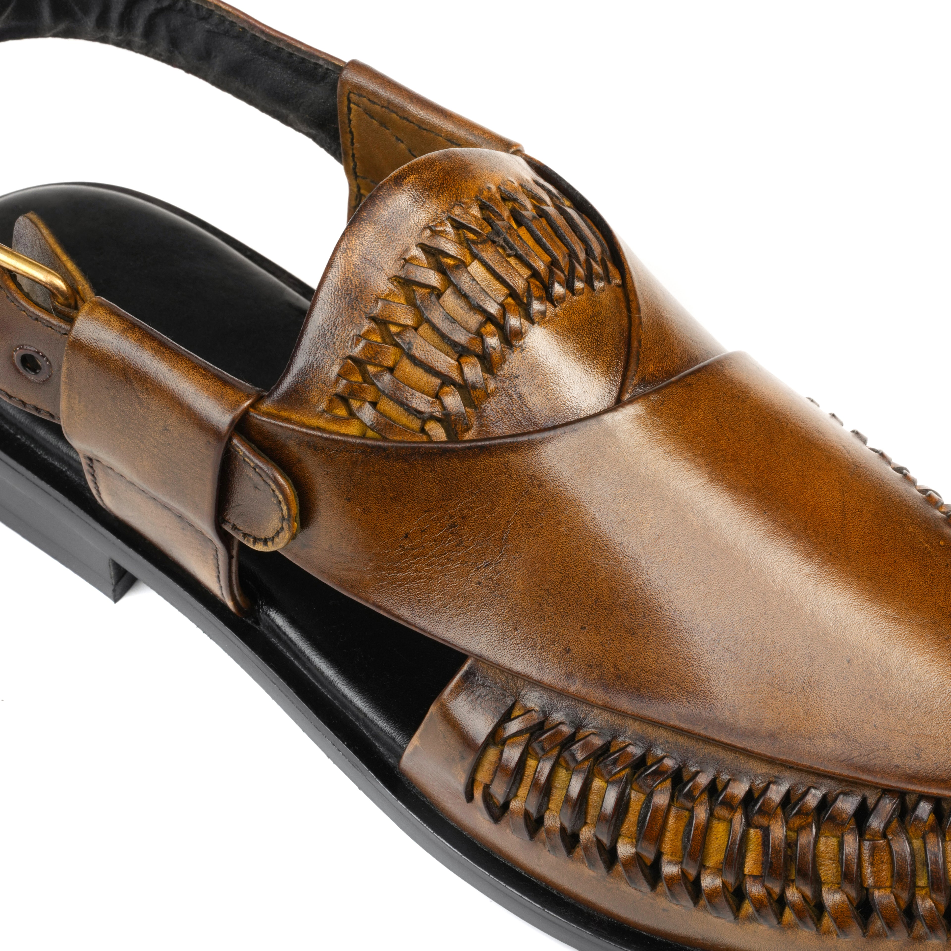 CS-22 Brown Hand-Braided Cow Leather Peshawari | LUXE