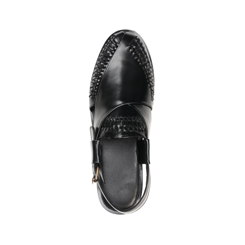 CS-22 Black Hand-Braided Cow Leather Peshawari | LUXE