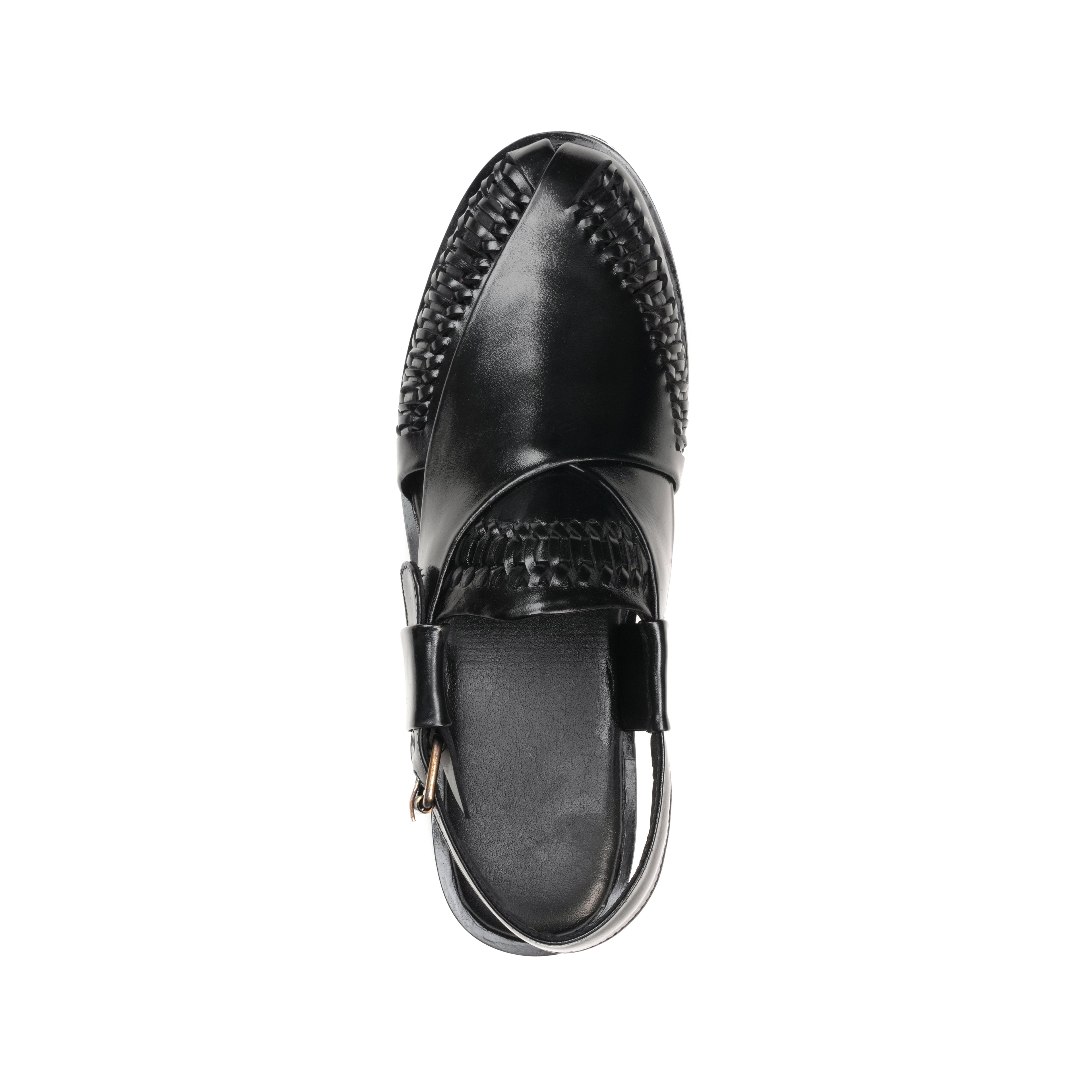 CS-22 Black Hand-Braided Cow Leather Peshawari | LUXE