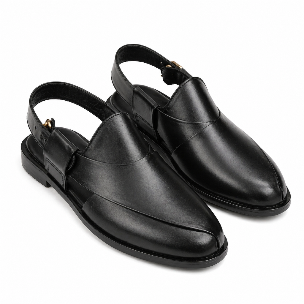 CS-24 Black Cow Leather Peshawari Chappal
