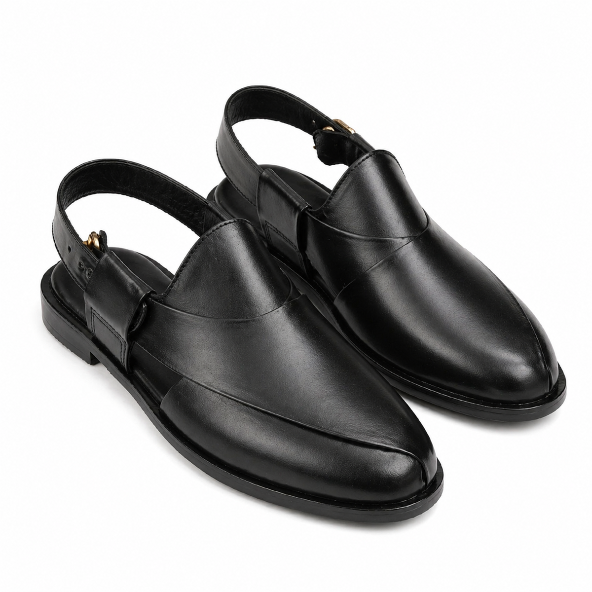 CS-24 Black Cow Leather Peshawari Chappal