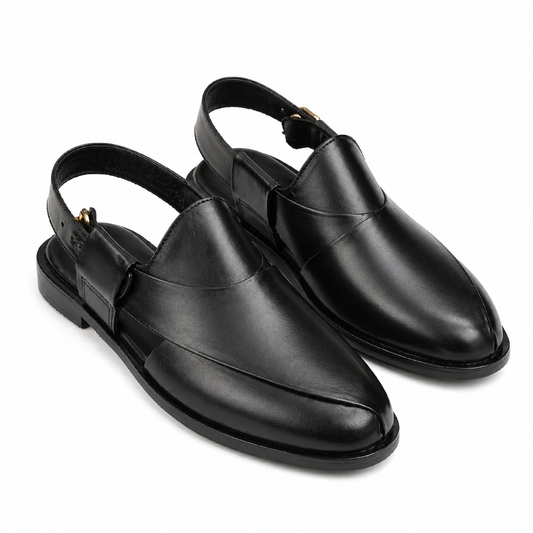 CS-24 Black Cow Leather Peshawari Chappal