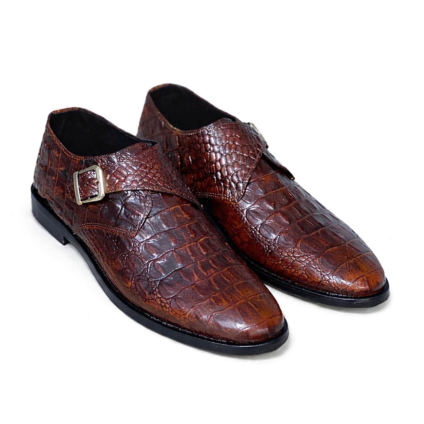 CS-23 Brown Alligator Single Monk Shoes