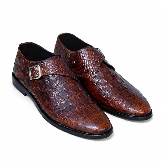 CS-23 Brown Alligator Single Monk Shoes