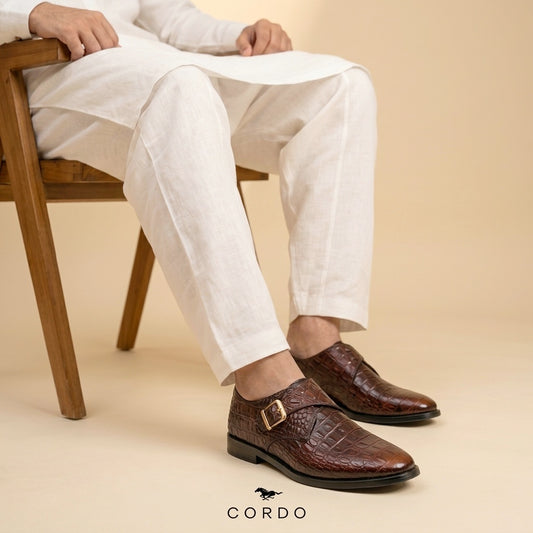 CS-23 Brown Alligator Single Monk Shoes