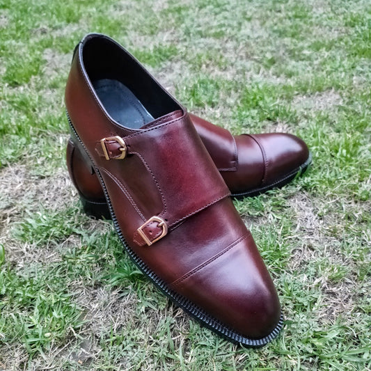 CS012- Maroon Cow Leather Double Monk Formal Shoes