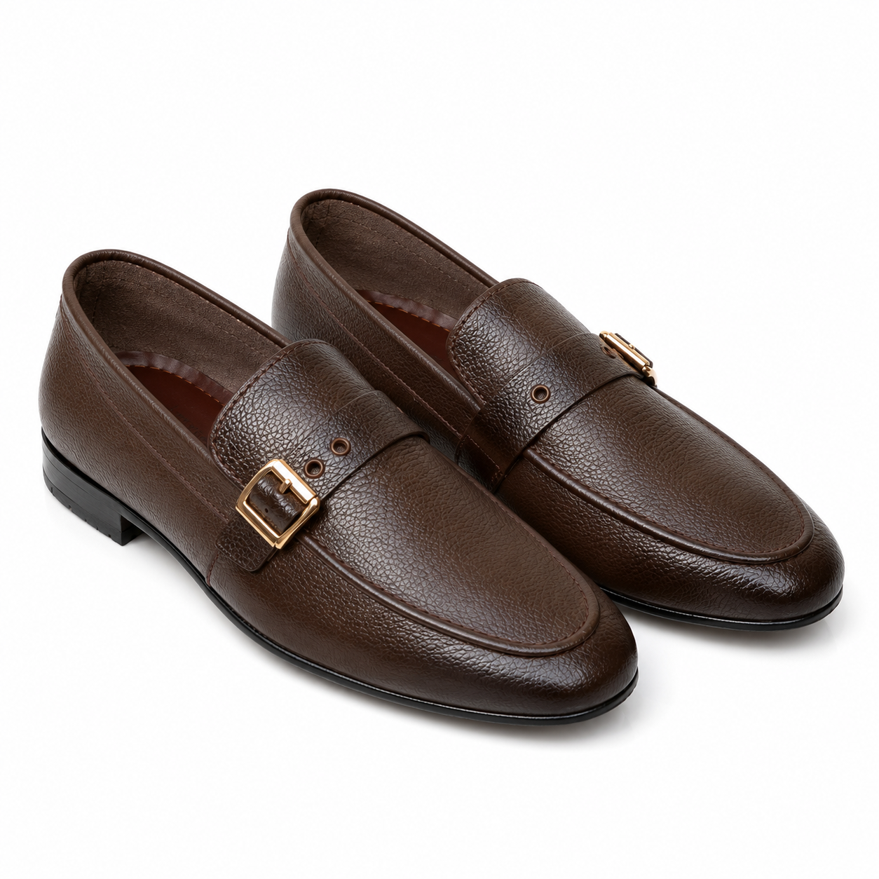CS-28 Monk Tie Brown Soft Grain Foldable Slip-Ons | Cloud Comfort