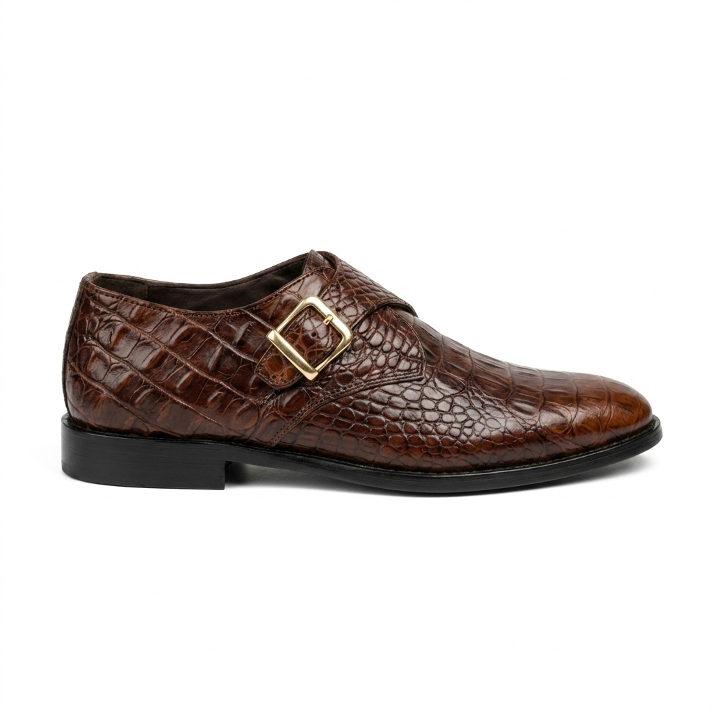 CS-23 Brown Alligator Single Monk Shoes