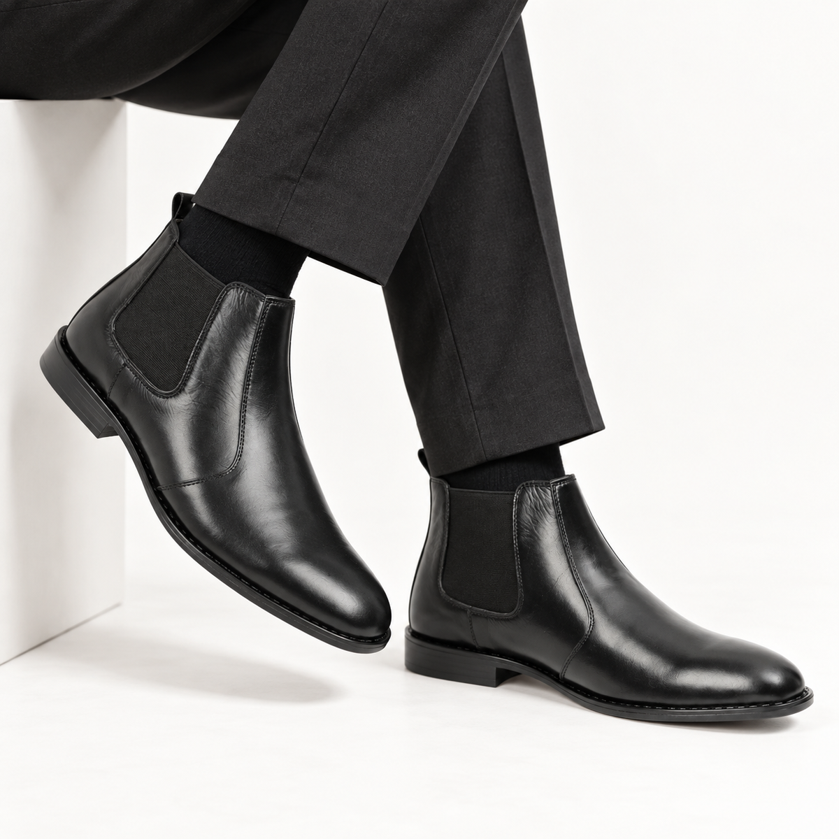 CS-03 Black Cow Leather Chelsea Boots