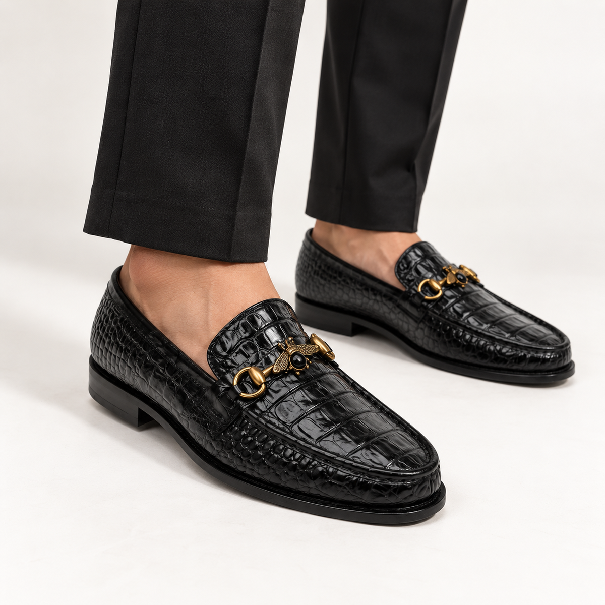 CS-26 Black Luxe Alligator Horsebit Loafers