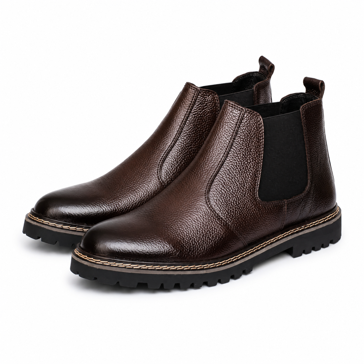 CS-14 Brown Pebble Grain Leather Chelsea Boots