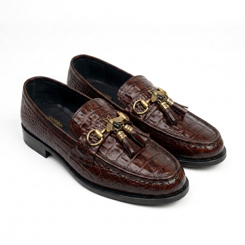 CS-26 Brown Luxe Alligator Horsebit Loafers