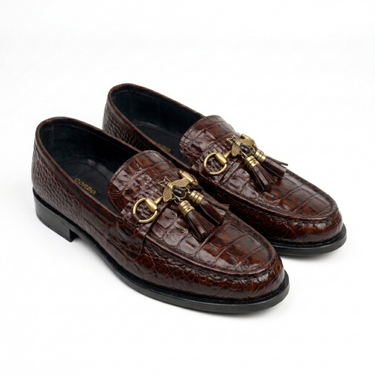 CS-26 Brown Luxe Alligator Horsebit Loafers