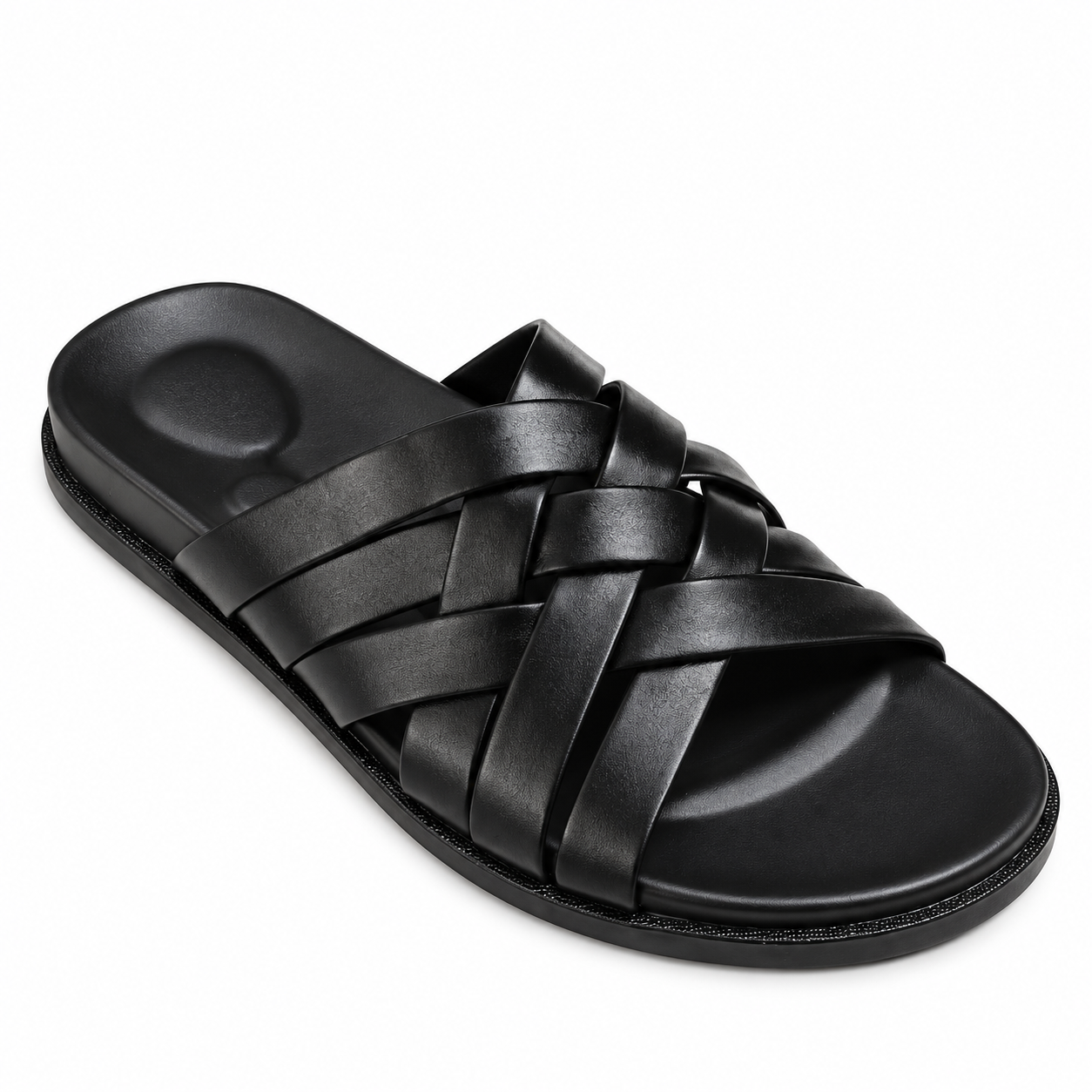CS-32 Black Woven Cow Leather Slippers
