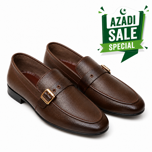 CS-28 Monk Tie Brown Soft Grain Foldable Slip-Ons | Cloud Comfort