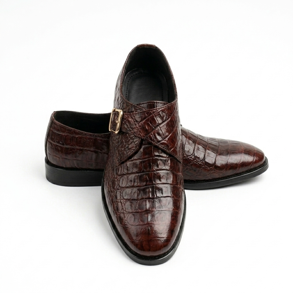 CS-23 Brown Alligator Single Monk Shoes