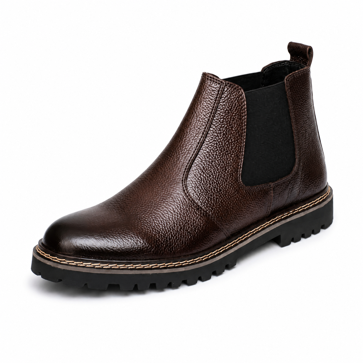 CS-14 Brown Pebble Grain Leather Chelsea Boots