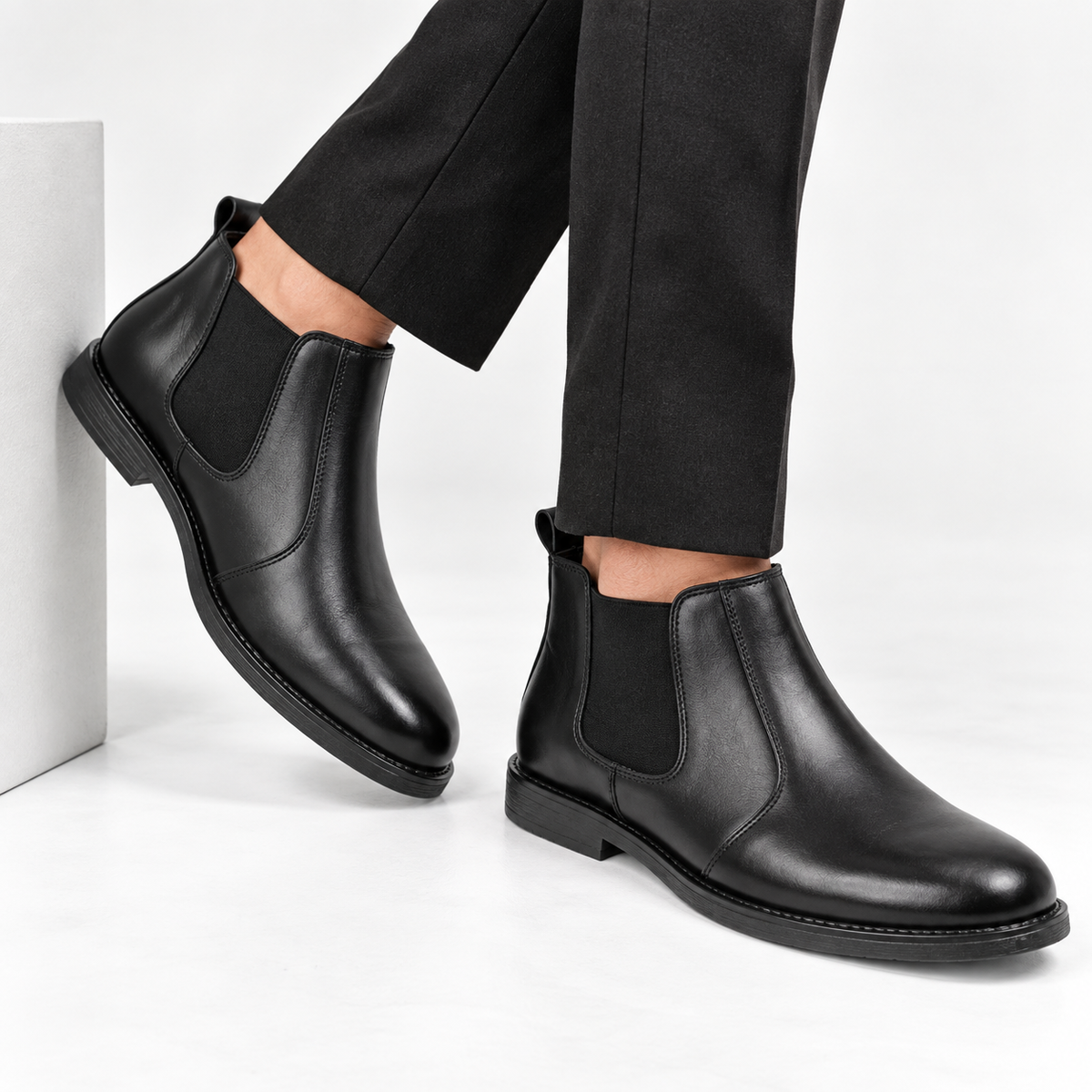 CS-10 Black Cow Leather Chelsea Boots