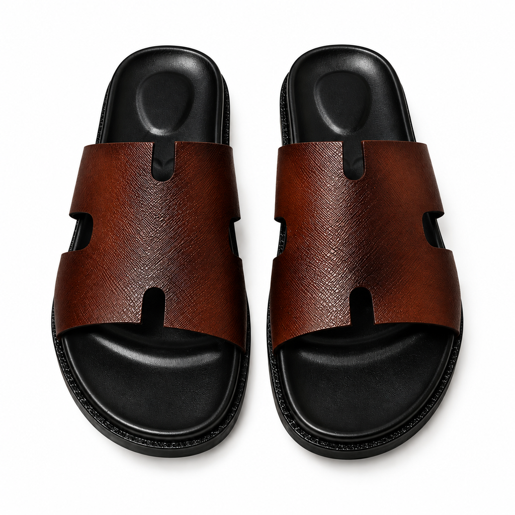 CS-33 Brown Saffiano Cow Leather Slippers