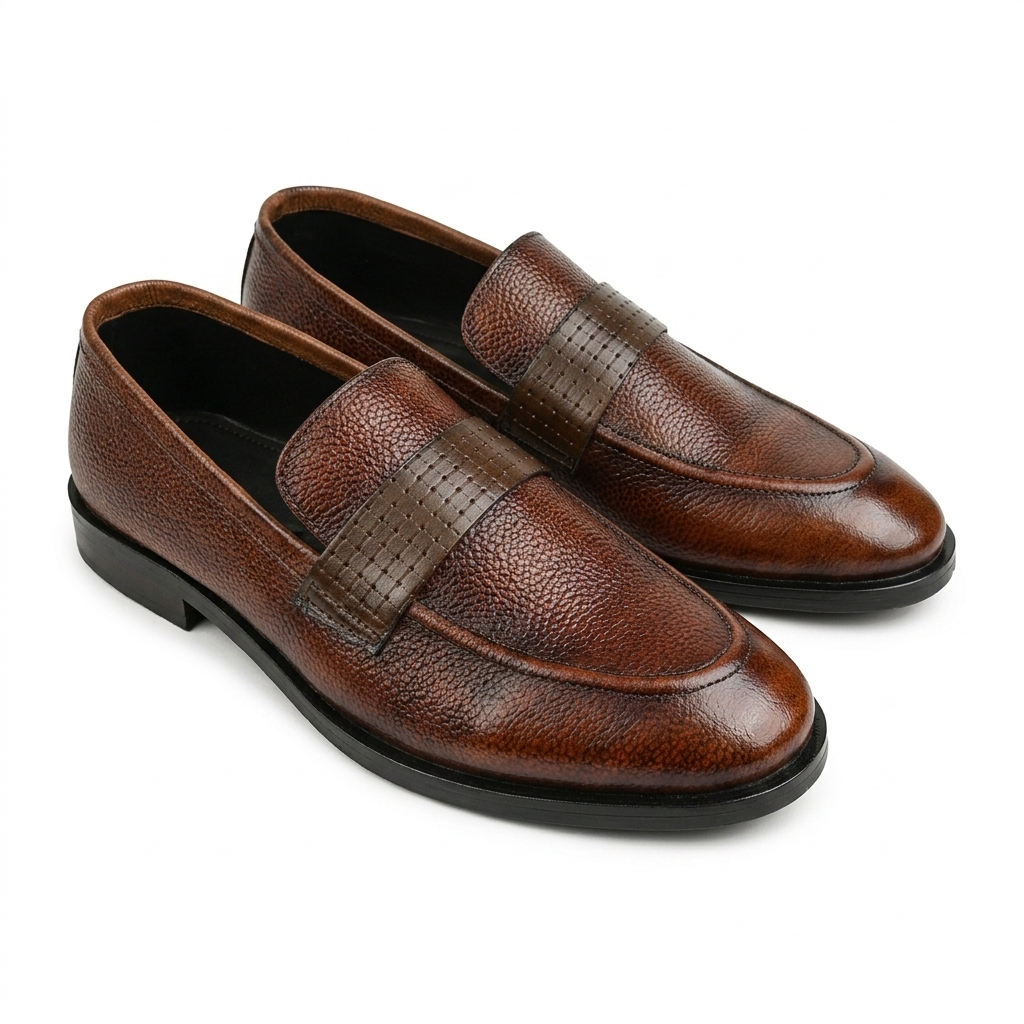 CS-25 Brown Shaded Pebble Grain Leather Loafers