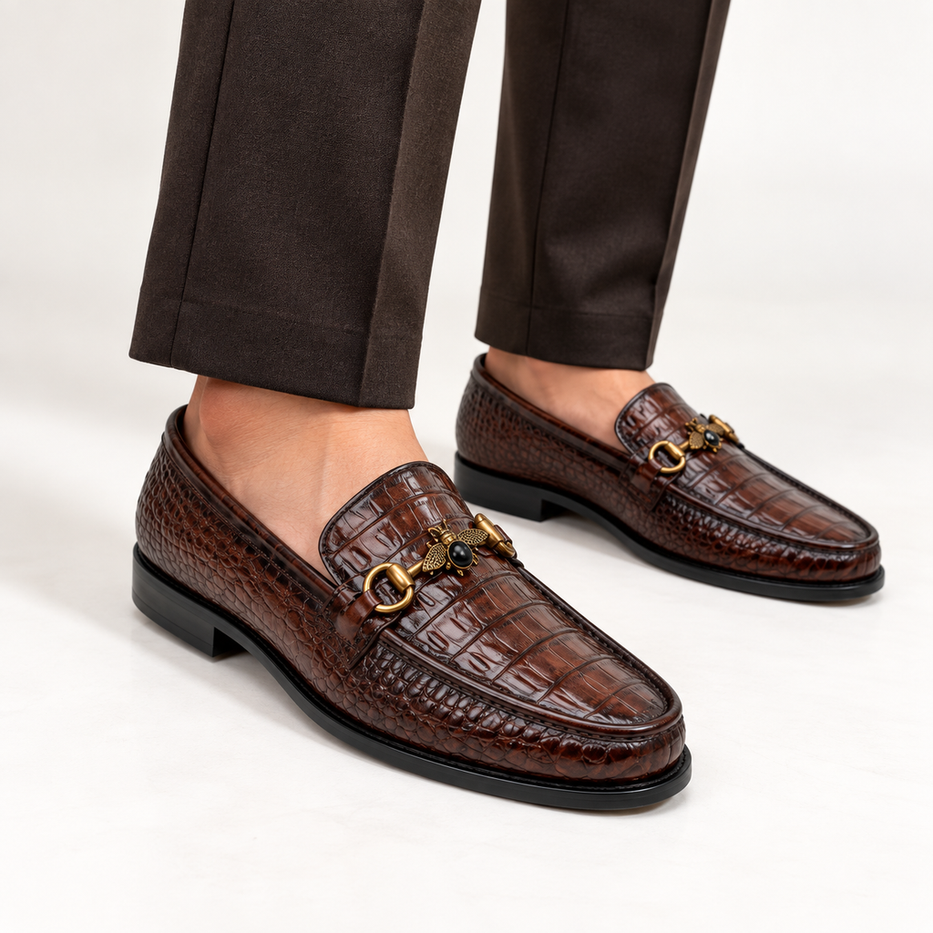 CS-26 Brown Luxe Alligator Horsebit Loafers