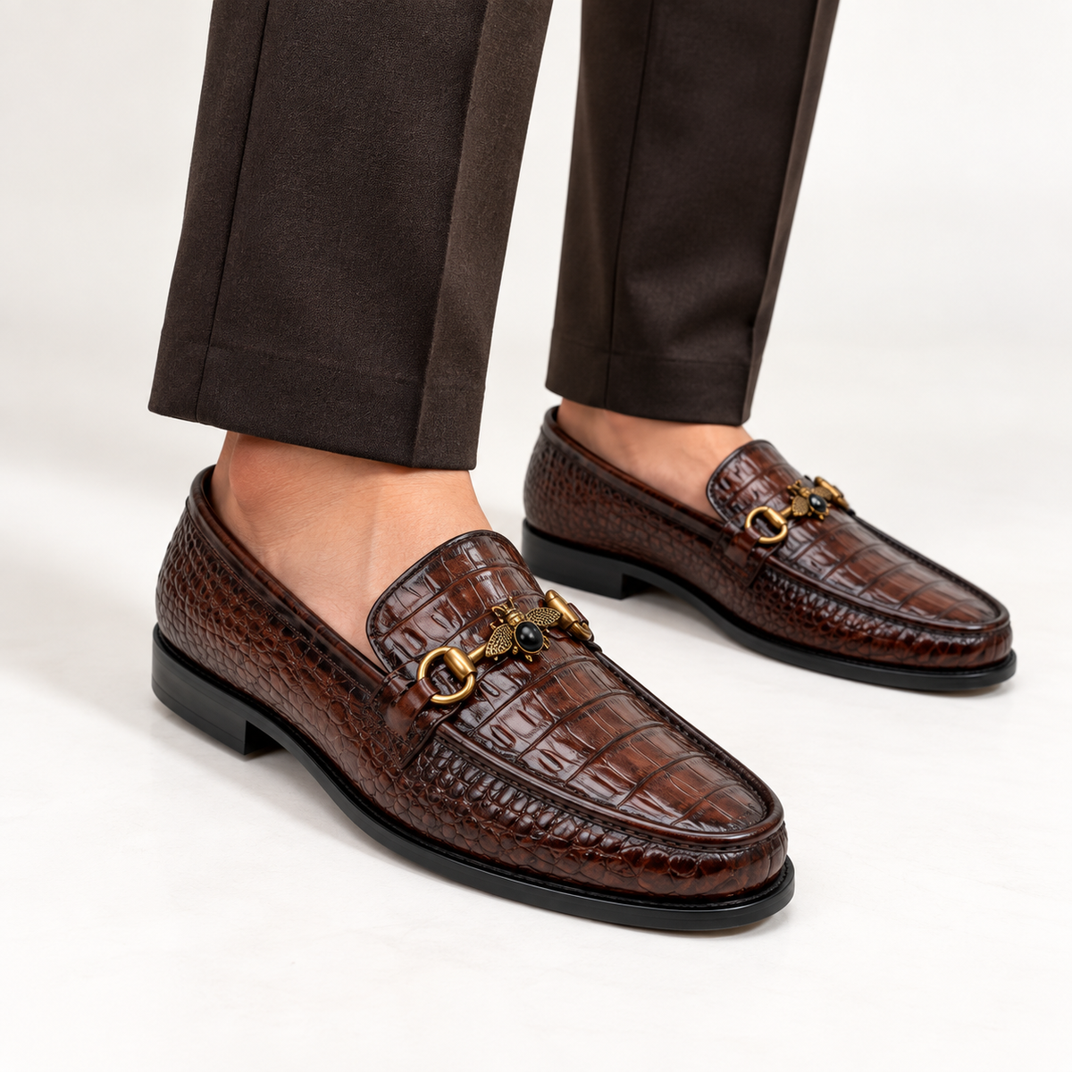 CS-26 Brown Luxe Alligator Horsebit Loafers