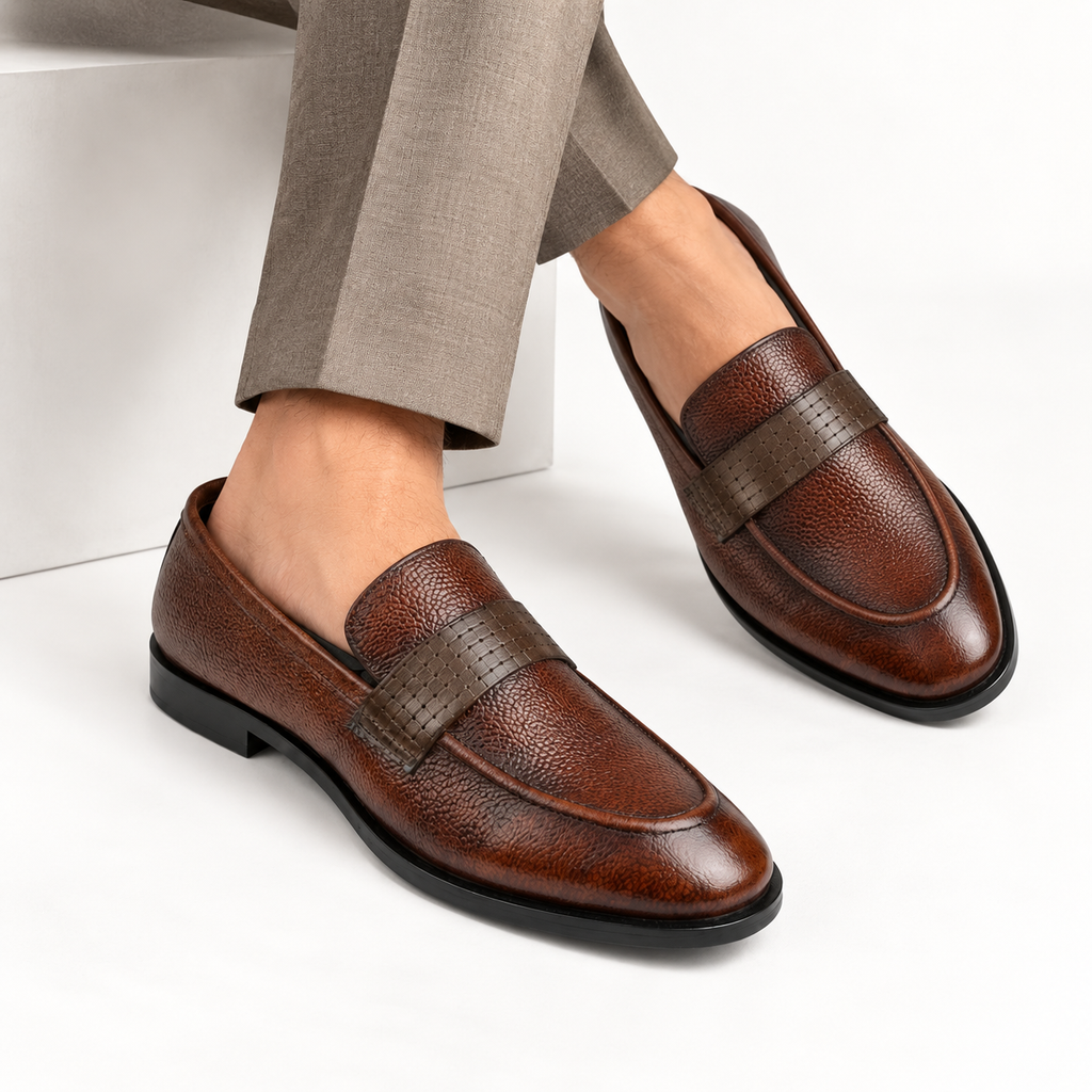 CS-25 Brown Shaded Pebble Grain Leather Loafers
