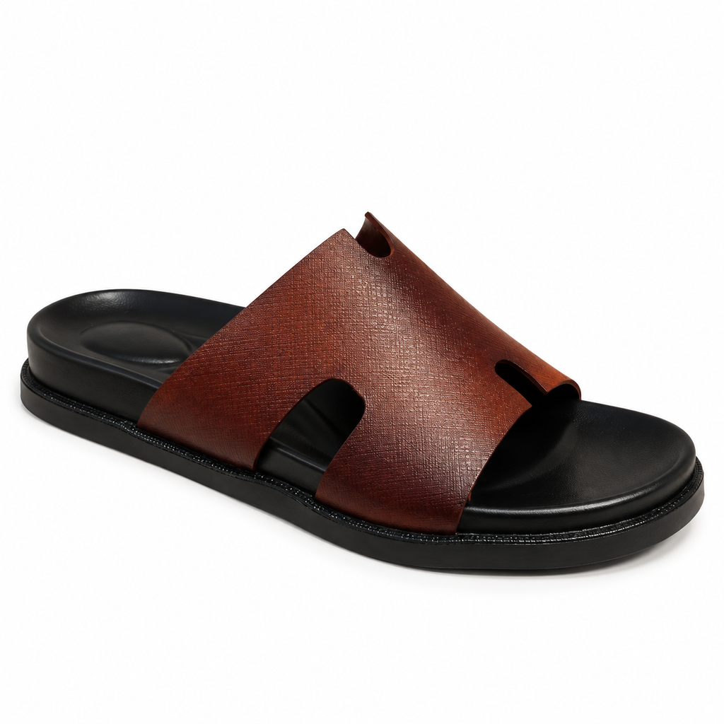 CS-33 Brown Saffiano Cow Leather Slippers