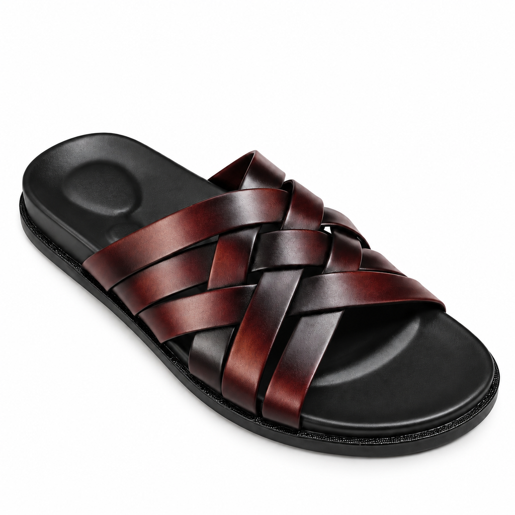 CS-32 Brown Shaded Woven Leather Slippers
