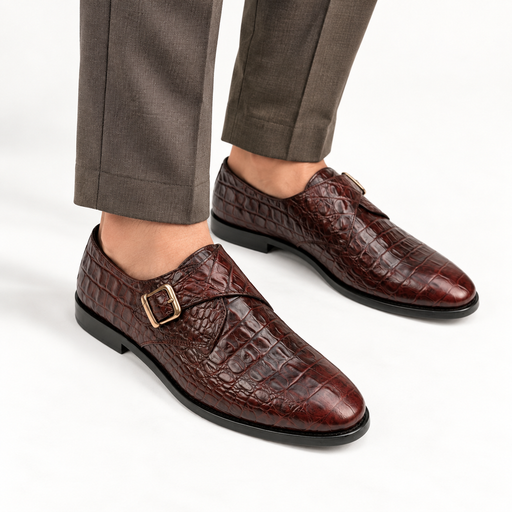CS-23 Brown Alligator Single Monk Shoes