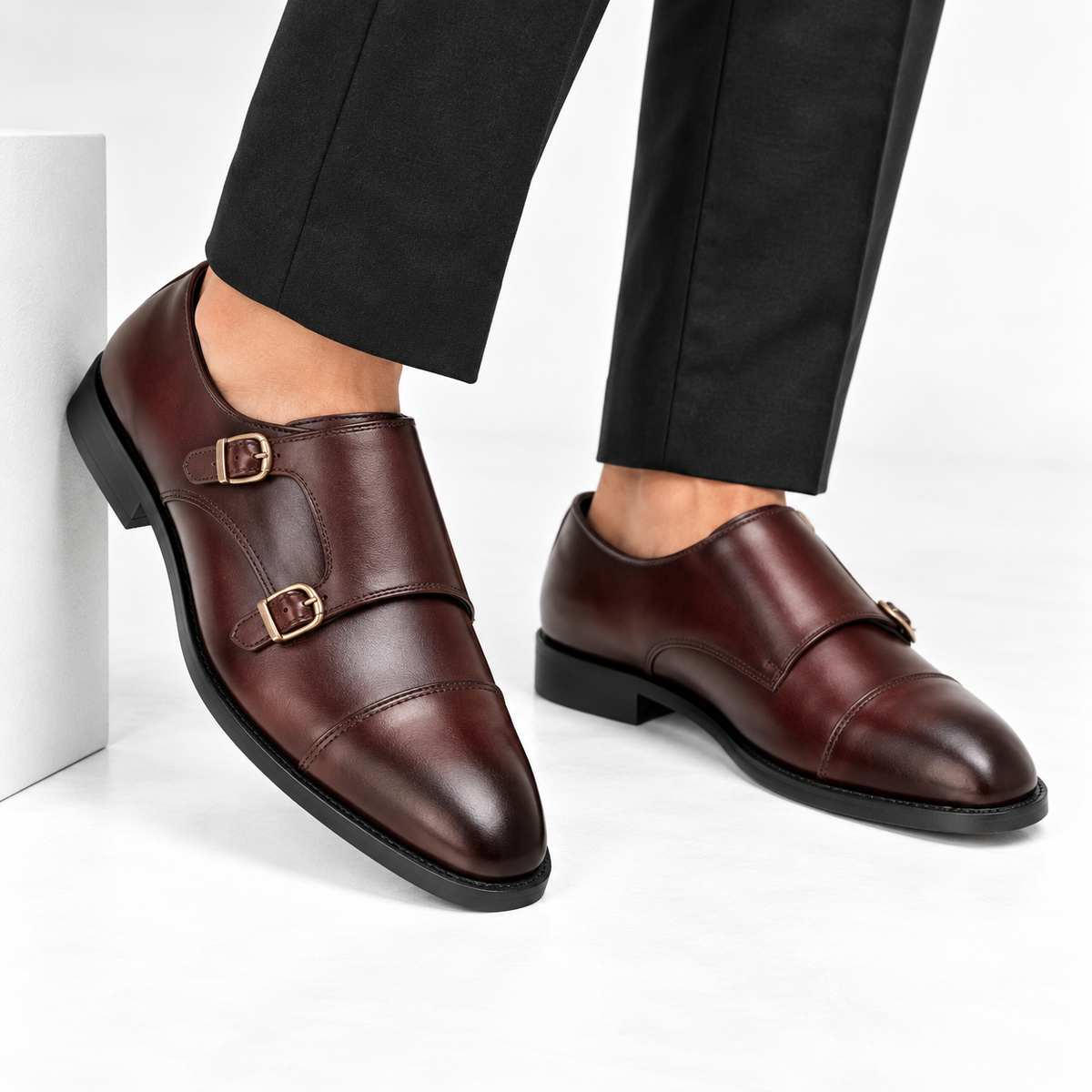 CS-12 Maroon Cow Leather Double Monk Formal Shoes