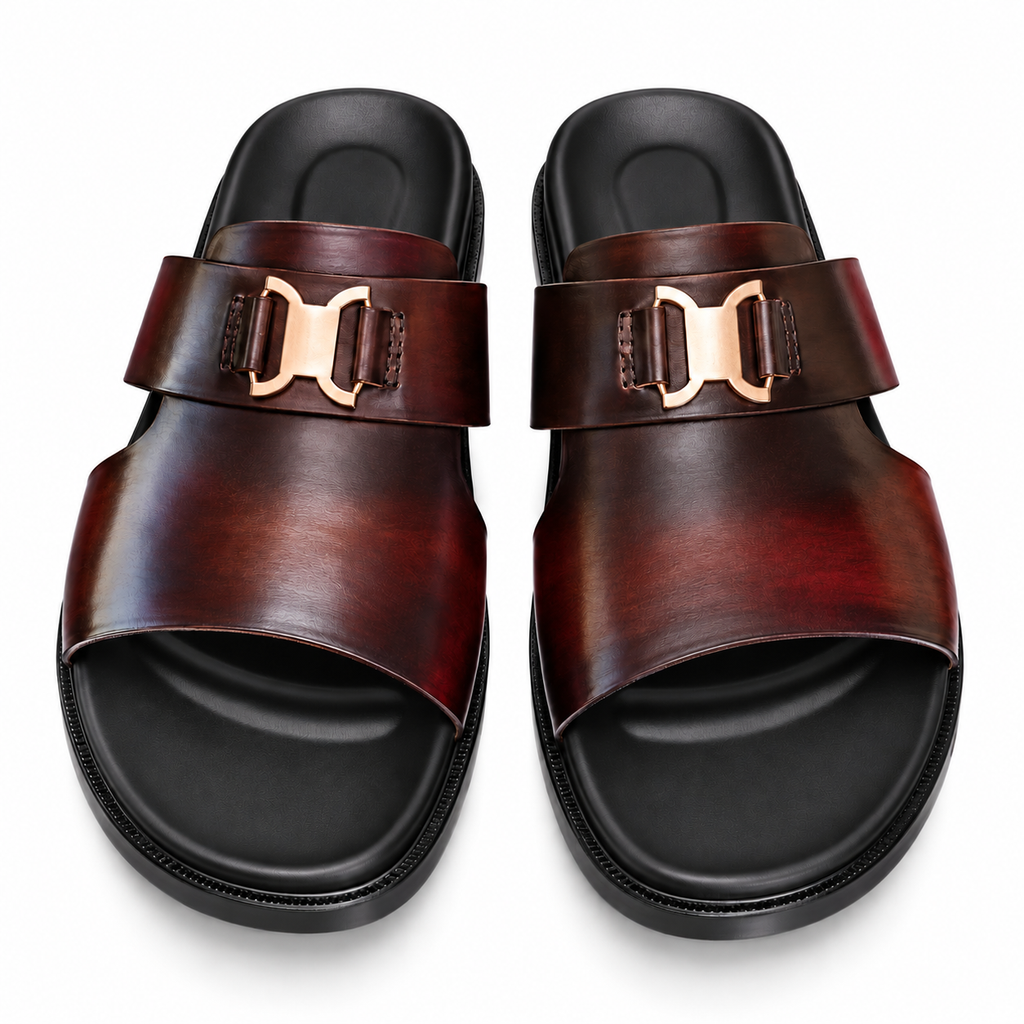 CS-35 Brown Prime Buckle Leather Slippers