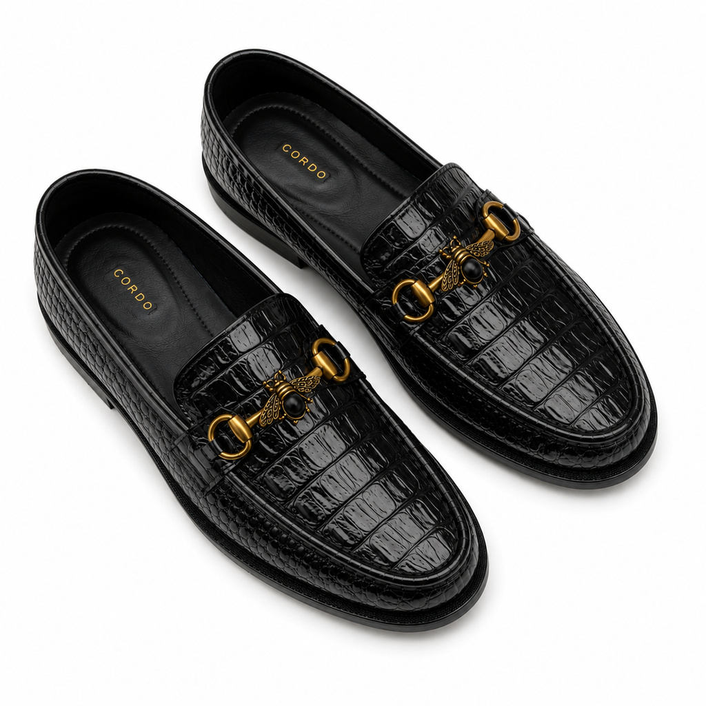 CS-26 Black Luxe Alligator Horsebit Loafers