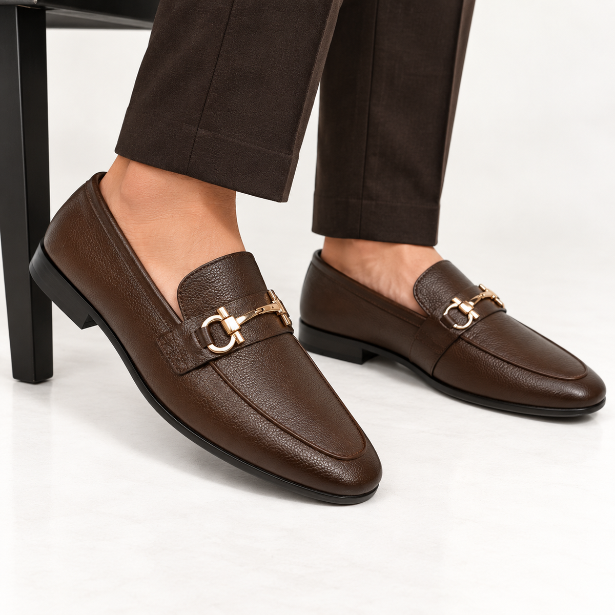 CS-29 Horsebit Brown Soft Grain Foldable Slip-Ons | Cloud Comfort