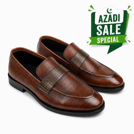 CS-25 Brown Shaded Pebble Grain Leather Loafers